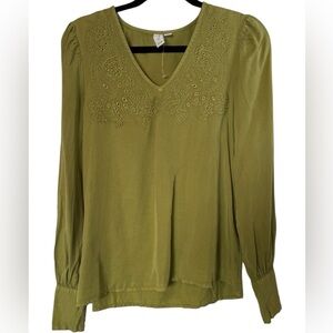 Joie Olive Green Embroidered Blouse